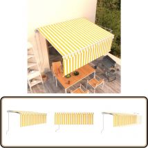 Auvent automatique rétractable avec store 4x3 m Jaune et blanc - Auvent Solaire - Abri Extérieur - Parasol Pliable - Pergola Extensible - Tonnelle