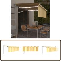 Auvent automatique store capteur de vent led 4x3m Jaune blanc - Auvent Solaire - Abri Extérieur - Pergola Extensible - Parasol Électrique - Tonnelle
