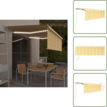 Auvent automatique store capteur de vent led 4x3m Jaune blanc - Auvent Solaire - Abri Extérieur - Pergola Extensible - Parasol Électrique - Tonnelle