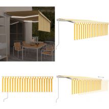 Auvent automatique store capteur de vent led 4x3m Jaune blanc - Auvent Solaire - Abri Extérieur - Pergola Extensible - Parasol Électrique - Tonnelle