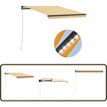 Auvent manuel rétractable avec led 300x250 cm Jaune et blanc - Auvent - Pergola - Abri Soleil - Ombre - Éclairage Led