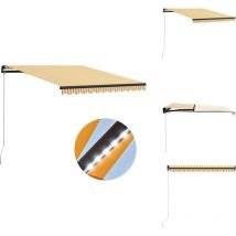 Auvent manuel rétractable avec led 300x250 cm Jaune et blanc - Auvent - Pergola - Abri Soleil - Ombre - Éclairage Led