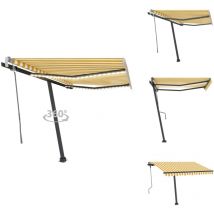 Auvent manuel rétractable avec led 300x250 cm Jaune et blanc - Auvent Retractable - Abri Soleil - Pergola - Stores Exterieurs - Parasol