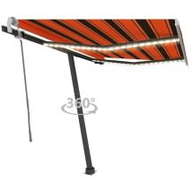 Auvent manuel rétractable avec led 300x250 cm Orange et marron