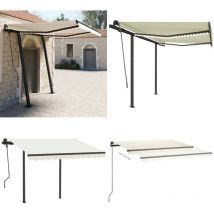 Auvent manuel rétractable avec led 3x2,5 m Crème - Auvent - Pergola - Abri Soleil - Stores Exterieurs - Protection Solaire - Home & Living