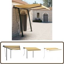 Auvent manuel rétractable avec LED 3x2,5 m Jaune et blanc - Auvent - Pergola - Abri Soleil - Store Extérieur - Tonnelle