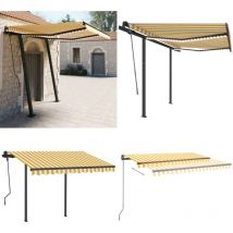Auvent manuel rétractable avec LED 3x2,5 m Jaune et blanc - Auvent - Pergola - Abri Soleil - Store Extérieur - Tonnelle - Home & Living