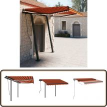 Auvent manuel rétractable avec led 3x2,5 m Orange et marron - Auvent - Pergola - Abri Soleil - Store Extérieur - Ombrage