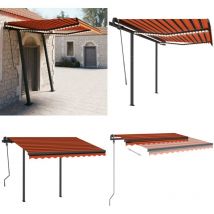 Auvent manuel rétractable avec led 3x2,5 m Orange et marron - Auvent - Pergola - Abri Soleil - Store Extérieur - Ombrage - Home & Living