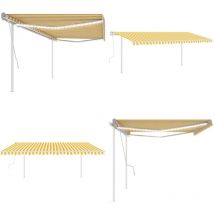 Auvent manuel rétractable avec LED 5x3 m Jaune et blanc - Auvent Retractable - Store Banne - Parasol - Abri Extérieur - Jardin - Home & Living