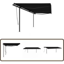 Auvent manuel rétractable avec poteaux 6x3 m Anthracite - Auvent - Pergola - Abri Soleil - Stores Exterieurs - Protection Solaire