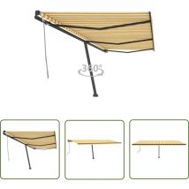 The Living Store Auvent manuel rétractable sur pied 600x350 cm Jaune/Blanc - Auvent Retractable - Parasol Exterieur - Abri Solaire - Tente De Jardin