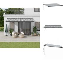 Auvent rétractable anthracite et blanc 5x3 m tissu et aluminium - Auvent Retractable - Pergola Extensible - Abri Solaire - Parasol Mural - Protection