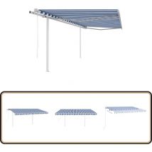 Auvent rétractable automatique avec poteaux 4x3 m Bleu et blanc - Auvent Retractable - Abri Solaire - Parasol Exterieur - Pergola Pliable