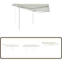 Auvent rétractable automatique avec poteaux 4x3 m Crème - Auvent Retractable - Abri Solaire - Parasol Exterieur - Pergola Pliable - Protection Soleil