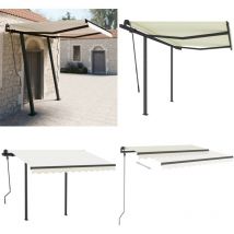 Auvent rétractable automatique et poteaux 3x2,5 m Crème - Auvent Retractable - Abri Solaire - Parasol Exterieur - Pergola Pliable - Protection Uv