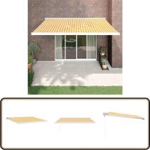 Auvent rétractable jaune et blanc 4x3 m tissu et aluminium - Auvent Retractable - Pergola Mural - Abri Terrasse - Ombrage Exterieur - Stores