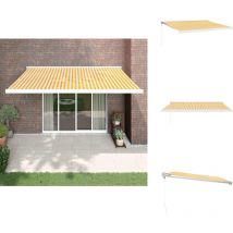 Auvent rétractable jaune et blanc 4x3 m tissu et aluminium - Auvent Retractable - Pergola Mural - Abri Terrasse - Ombrage Exterieur - Stores