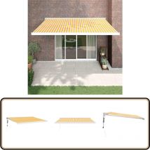 Auvent rétractable jaune et blanc 4x3 m tissu et aluminium - Store Véranda - Abri Solaire - Pergola Murale - Parasol Extensible - Protection Solaire