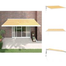 Auvent rétractable jaune et blanc 4x3 m tissu et aluminium - Store Véranda - Abri Solaire - Pergola Murale - Parasol Extensible - Protection Solaire