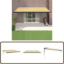 Auvent rétractable jaune et blanc 5x3 m tissu et aluminium - Store Véranda - Auvent Extensible - Abri Solaire - Protection uv - Pergola Murale