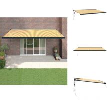 Auvent rétractable jaune et blanc 5x3 m tissu et aluminium - Store Véranda - Auvent Extensible - Abri Solaire - Protection uv - Pergola Murale