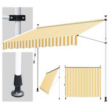 Auvent Rétractable, Store Balcon en Métal et Polyester, Hauteur Réglable, avec Manivelle 4M, Jaune et Blanc - Vingo