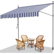 Swanew Auvent manuel Store à pince Auvent à Pince Auvent pour balcon Store de fenêtre Store de balcon sans percer, anti-UV 250cm Blanc Bleu