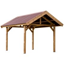 Auvent 17,89 m² – Bois Thermochauffé – Toit Double Pente - Habrita