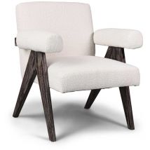 Frankystar - Avana - Fauteuil en bois massif de Parawood et tissu bouclé anti-tache