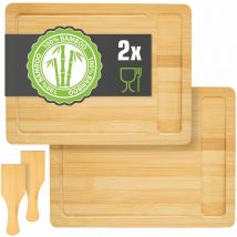 Avec Bac Recuperateur: Lot de 2 - Planche à Découper Bambou 30x22 Planche Bois