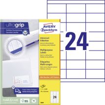 Avery - Universaletikett Ultragrip 70 X 33,8 Mm (b X H) Nicht Wieder Ablösbar Papier Weiß 2.400 Etik./pack.
