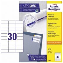 Avery Zweckform - Universaletikett ultragrip 70 x 29,7 mm (b x h) nicht wieder ablösbar Papier weiß 3.000 Etik./Pack.