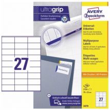 Avery Zweckform - Universaletikett ultragrip 70 x 32 mm (b x h) nicht wieder ablösbar Papier weiß 2.700 Etik./Pack.