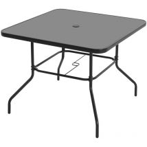 Avestar 80 Cm Quadratischer Gartentisch, Esstisch Mit Schirmloch, Tischplatte Aus Gehärtetem Glas, Terrassentisch, Schwarz