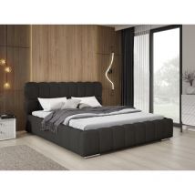 Avilla lit double 140 x 200 - lit tissu bouclé avec rangement et sommier à Lattes - lit rembourré 140x200 Noir (Anthology 19)