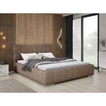 Avilla lit double 160 x 200 - lit tissu bouclé avec rangement et sommier à Lattes - lit rembourré 160x200 Brun (Anthology 5)