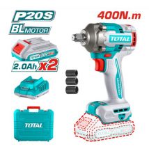 Total - avvitatore a impulsi a batteria 20V 1/2' 400Nm 2 batterie ricaricabili