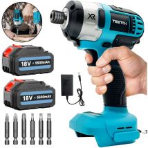 Avvitatore a percussione, trapano a percussione a batteria da 21 v, avvitatore elettrico + 6 punte da trapano + 2 batterie da 5,5 a + caricabatterie,