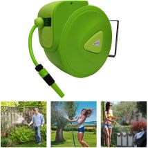 Avvolgitubo da parete 30m Avvolgitubo mobile, Avvolgitubo automatico Cassetta Portagomma Girevole a 180° (30m con Pistola a Spruzzo, Verde) Hengmei
