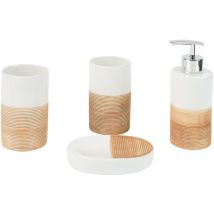 Axentia Set Accessori Da Bagno Da 4 Pezzi In Dolomite "rimini", Set Bagno 2 Bicchieri Portaspazzolino, Dispenser Di Sapone E Portasapone, Beige