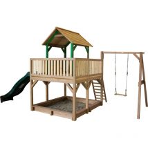Atka Maison Enfant avec Bac Sable, Balan oire & Toboggan Vert Aire de Jeux pour l'ext rieur en marron & Vert Maisonnette / Cabane de Jeu en Bois