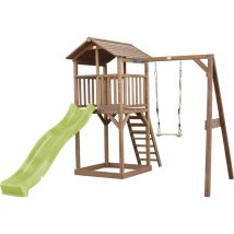Beach Tower Aire de Jeux avec Toboggan en Vert clair, Balan oire & Bac Sable Grande Maison enfant ext rieur en marron Cabane de Jeu en Bois fsc