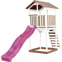 Beach Tower Aire de Jeux avec Toboggan en violet & Bac Sable Grande Maison enfant ext rieur en marron & Blanc Cabane de Jeu en Bois fsc - AXI