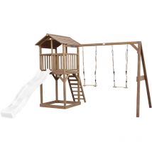 Beach Tower Aire de Jeux avec Toboggan en Blanc, 2 Balan oires & Bac Sable Grande Maison enfant ext rieur en marron Cabane de Jeu en Bois fsc - AXI