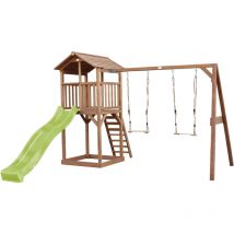 Beach Tower Aire de Jeux avec Toboggan en Vert clair, 2 Balan oires & Bac Sable Grande Maison enfant ext rieur en marron Cabane de Jeu en Bois fsc