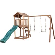 Beach Tower Aire de Jeux avec Toboggan en Vert, 2 Balan oires & Bac Sable Grande Maison enfant ext rieur en marron Cabane de Jeu en Bois fsc - AXI
