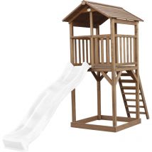 Beach Tower Aire de Jeux avec Toboggan en Blanc & Bac Sable Grande Maison enfant ext rieur en marron Cabane de Jeu en Bois fsc - AXI