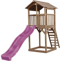 Beach Tower Aire de Jeux avec Toboggan en violet & Bac Sable Grande Maison enfant ext rieur en marron Cabane de Jeu en Bois fsc - AXI