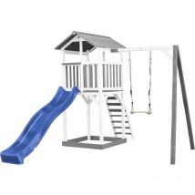 Beach Tower Aire de Jeux avec Toboggan en bleu, Balan oire & Bac Sable Grande Maison enfant ext rieur en Gris & Blanc Cabane de Jeu en Bois fsc